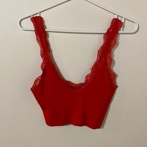 Urban outfitter lace trim red tank